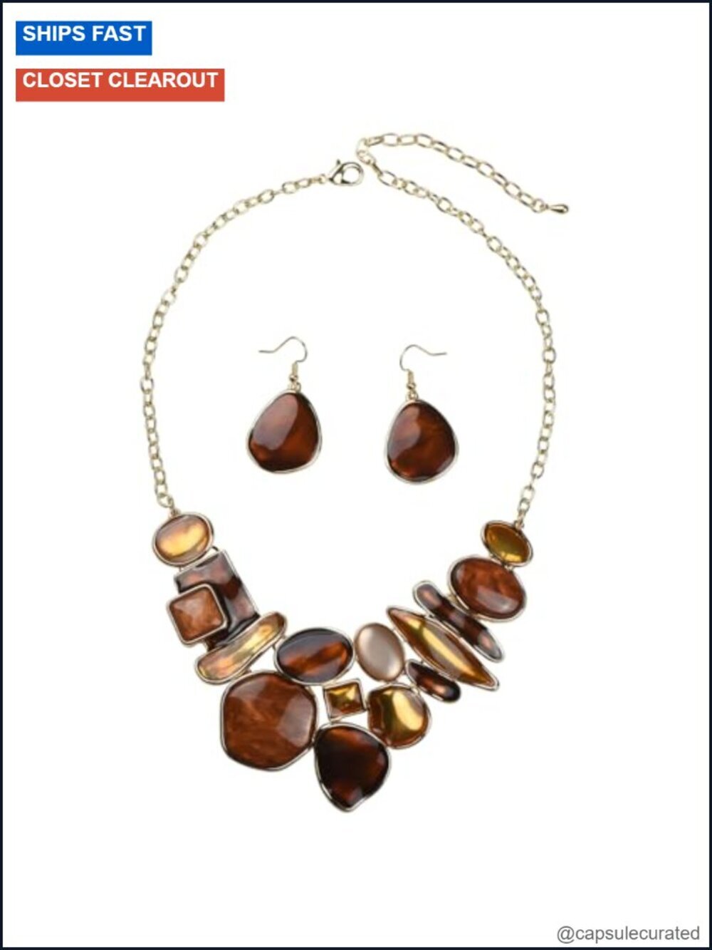 Enamel Rhinestone Cluster Flower Statement Necklace & Earrings Set